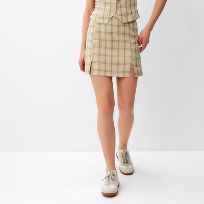 Юбка мини женская MINAKU: Casual Collection, клетка бежевая, размер 44