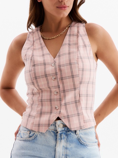 Жилет женский MINAKU: Casual Collection, принт розовая клетка, размер 44