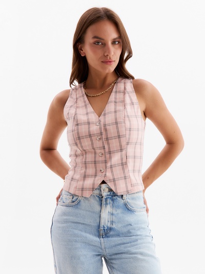 Жилет женский MINAKU: Casual Collection, клетка розовый, размер 48