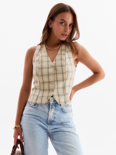 Жилет женский MINAKU: Casual Collection, клетка бежевая, размер 46