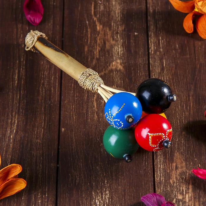 Сувенирный музыкальный инструмент «Маракас с 5 шариками» 10×27×10 см - Фото 1