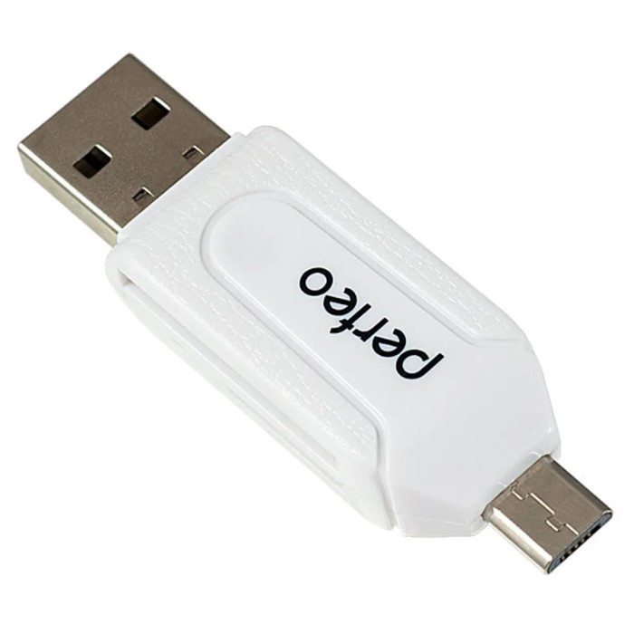 Кард-ридер OTG Perfeo PF-VI-O004, USB/Micro USB/Micro SD/MMC, белый - Фото 1