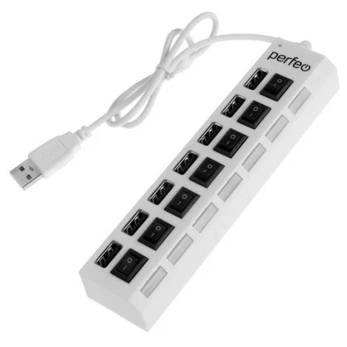 Разветвитель USB (Hub) Perfeo PF-H033, 7 портов, USB 2.0, белый