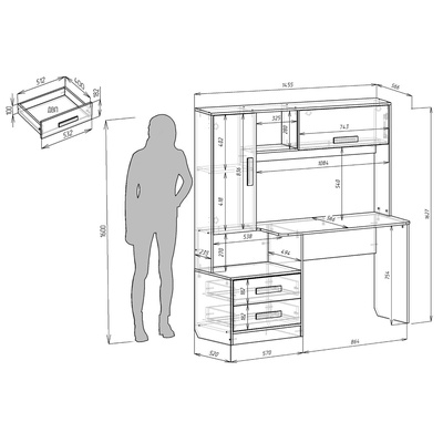 Стол компьютерный "Альянс 8", 1450х570х1600, бодега светлый / тёмный