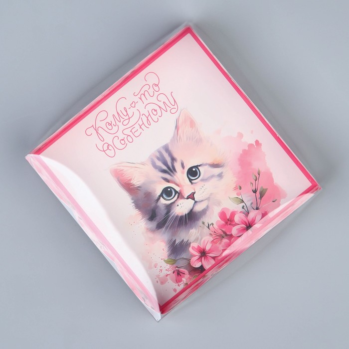 Коробка для кондитерских изделий с PVC крышкой «Котёнок», 10.5 х 10.5 х 3 см