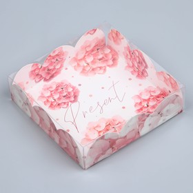 Коробка для печенья, кондитерская упаковка с PVC крышкой, Present, 10.5 х 10.5 х 3 см