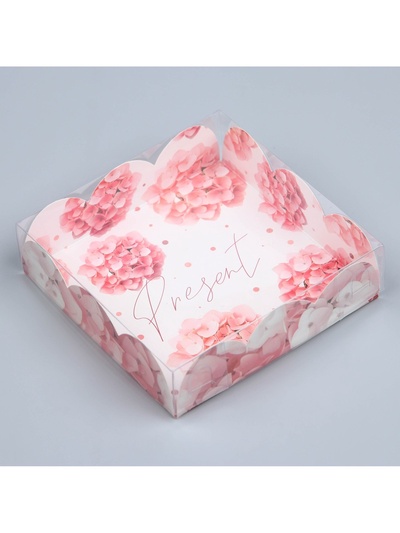 Коробка для печенья, кондитерская упаковка с пластиковой крышкой, Present, 10.5 х 10.5 х 3 см