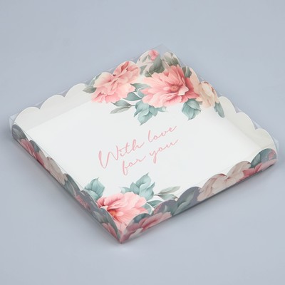 Коробка для печенья, кондитерская упаковка с PVC крышкой, With love for you, 21 х 21 х 3 см