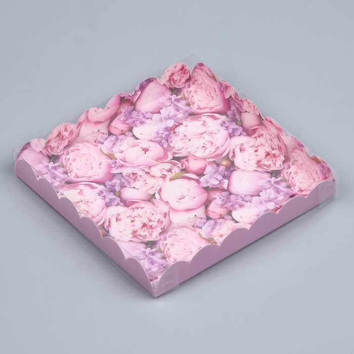 Коробка для кондитерских изделий с PVC крышкой «Цвети от счастья», 21 х 21 х 3 см