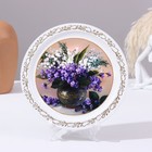 Панно-тарелка «Сирень в вазе», белая, D = 20 см, лаковая миниатюра - фото 300891728