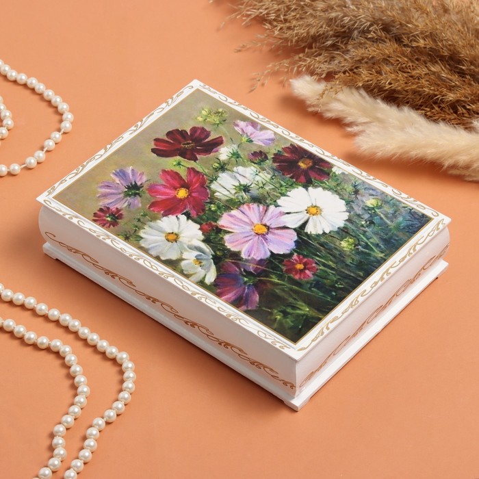 Шкатулка «Космея», белая, 16 × 22 см, лаковая миниатюра