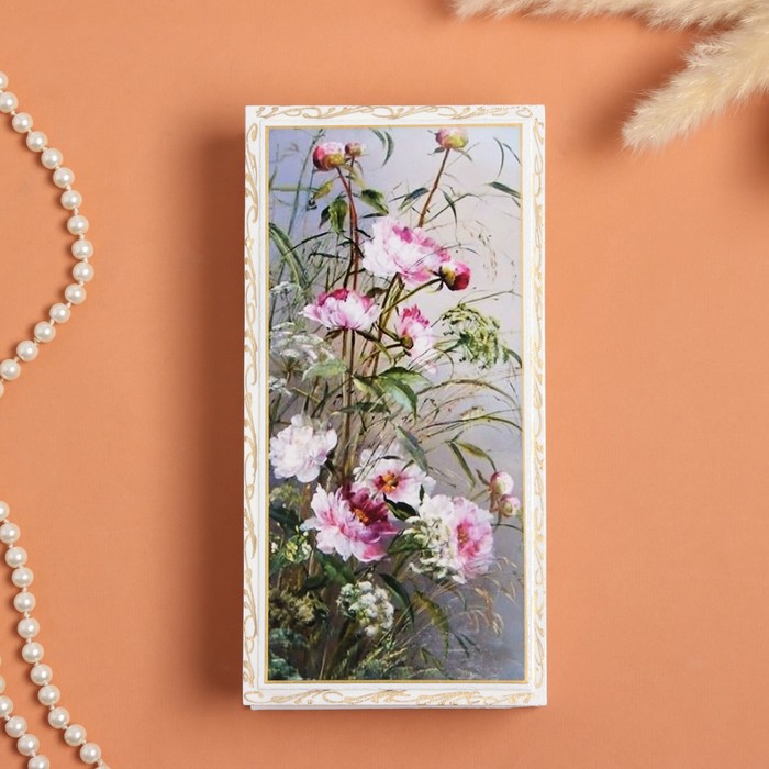 Шкатулка «Цветы», белая, 11 × 22 см, лаковая миниатюра