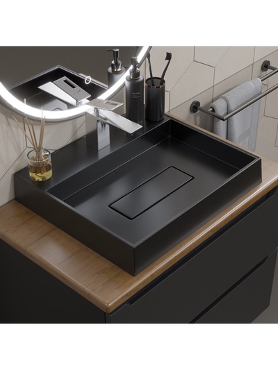 Раковина накладная кварцевая Uperwood Tanos Quartz, 50 см, с декоративной накладкой, космос