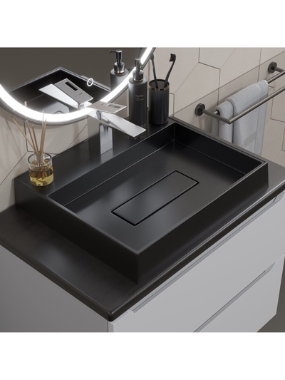 Раковина накладная кварцевая Uperwood Tanos Quartz, 50 см, с декоративной накладкой, космос
