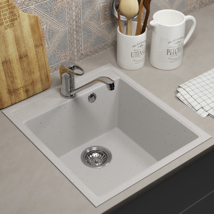 Мойка кухонная из камня Uperwood ECON UPD-404, прямоугольная, цвет 001 белая матовая - Фото 1