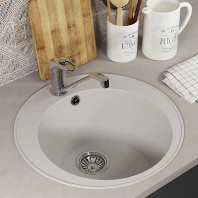 Мойка кухонная из камня Uperwood ECON UPD-405, 001, круглая, цвет 001 белая матовая