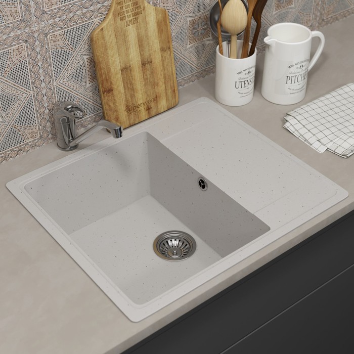 Мойка кухонная из камня Uperwood ECON UPD-201, 001, прямоугольная, цвет 001 белая матовая - Фото 1