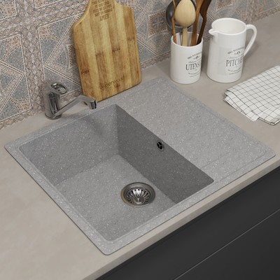 Мойка кухонная из камня Uperwood ECON UPd=201, 003, прямоугольная, цвет 003 серая матовая