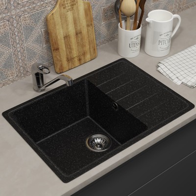 Мойка кухонная из камня Uperwood ECON UPD-506, 004, прямоугольная, цвет 004 черная матовая   1030247