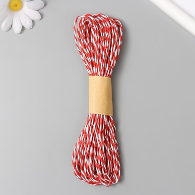 Пряжа 100% целлюлоза Softino Raffia Color Melange кручёная, красно-белая 10 м