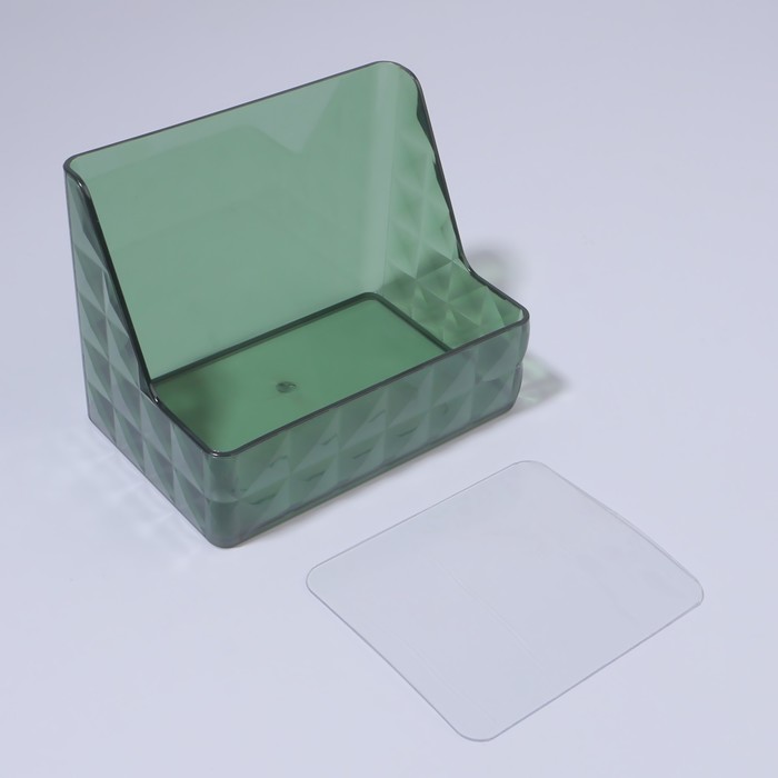 Органайзер для хранения «GREEN», навесной, 1 секция, с клеевой основой, 11,8 × 7,8 × 9 см, цвет полупрозрачный/зелёный