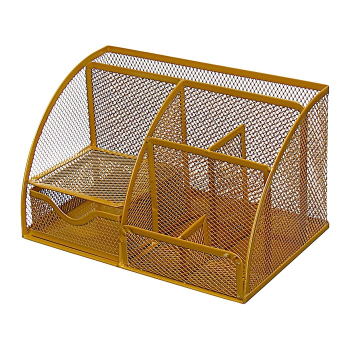 Подставка для канцелярских мелочей Calligrata, 7 отделений, сетка, металлическая, золотая - Фото 1