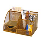 Подставка для канцелярских мелочей Calligrata, 7 отделений, сетка, металлическая, золотая - Фото 7