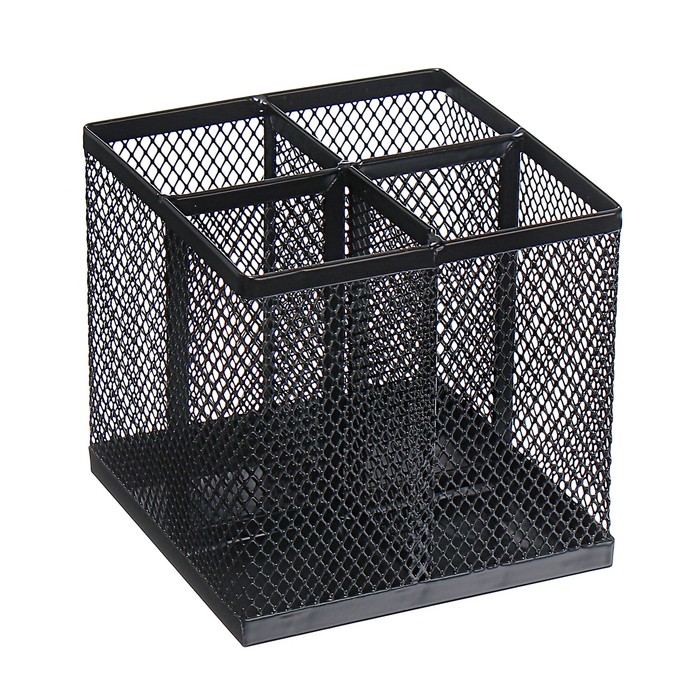 Стакан для пишущих принадлежностей Calligrata, 4 отделения, квадратный, сетка, металлический, чёрный - Фото 1