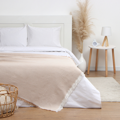 Плед с бахромой «Этель» Waffle, 130×180 см, бежевый