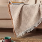 Плед с бахромой «Этель» Waffle, 130×180 см, бежевый - Фото 3