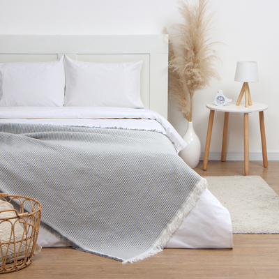 Плед с бахромой «Этель» Waffle, 130×180 см, серый