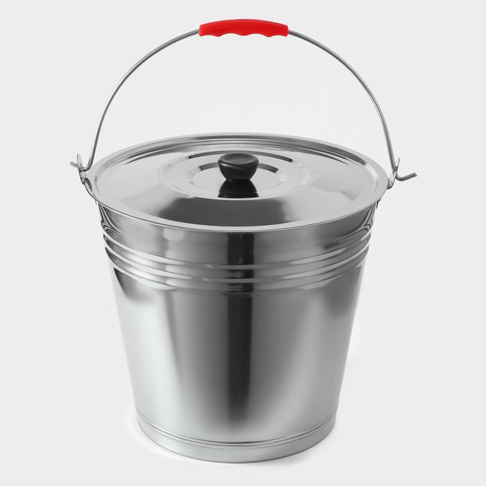 Ведро, 12 л, d=32 см, с крышкой, AISI 201 сталь - Фото 1