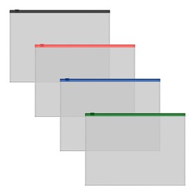 Папка-конверт на ZIP-молнии А5+, 140 мкм, ErichKrause "Fizzy Clear", прозрачная, с цветной молнией, микс (комплект 12 шт)