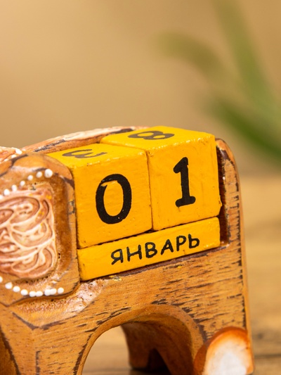 Вечный календарь с кубиками «Слоник», 11×4.5×6.6 см, дерево, МИКС