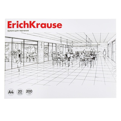 Альбом для черчения А4, 20 листов, блок 200 г/м², на клею, ErichKrause, вертикальная рамка