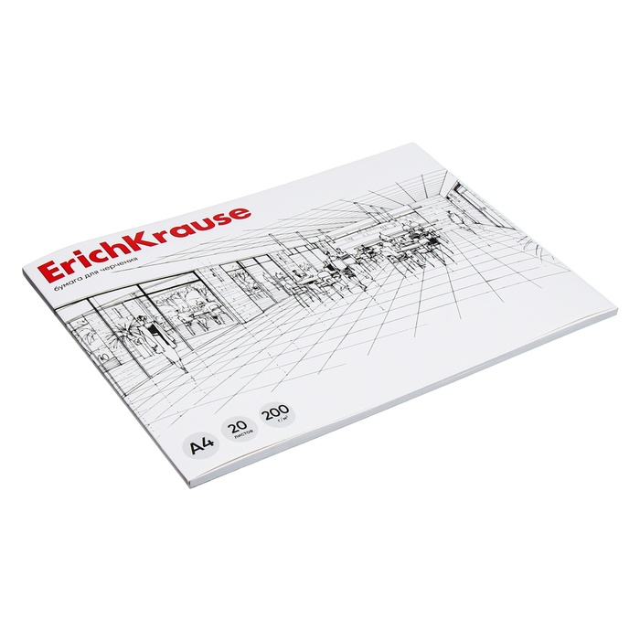 Альбом для черчения А4 20 листов, ErichKrause на клею, вертикальная рамка, 200 г/м2