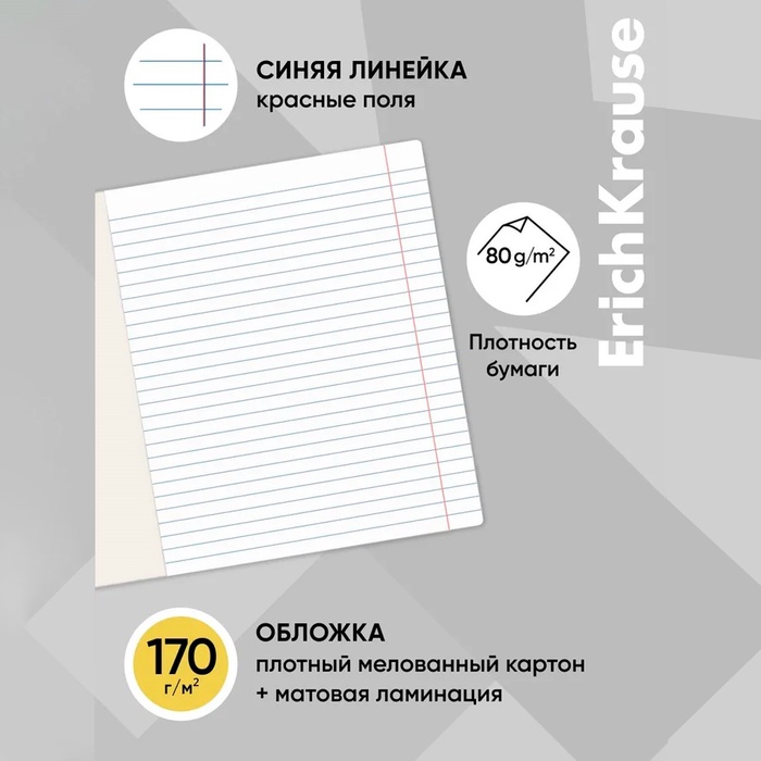 Тетрадь 12 листов в линейку ErichKrause "FineLine", матовая ламинация, обложка мелованный картон, блок офсет, микс