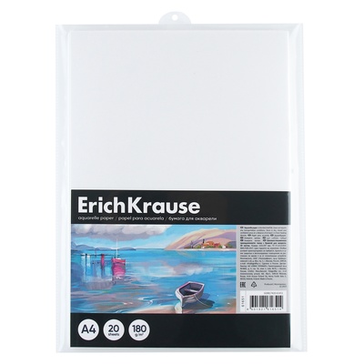 Бумага для акварели А4, 20 листов, ErichKrause "Art Spirit", блок 180 г/м2, в пластиковой папке