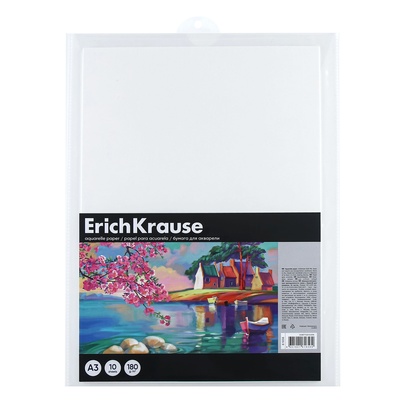 Бумага для акварели А3, 10 листов, ErichKrause "Art Spirit", блок 180 г/м2, в пластиковой папке