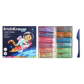 Пластилин 12 цветов 216 г ErichKrause "Kids Space Animals Candy Pearl", плавающий, перламутровый, со стеком 10371214