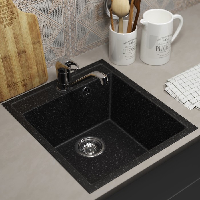 Мойка кухонная из камня Uperwood ECON UPd=404, 004, прямоугольная, цвет 004 черная матовая - Фото 1