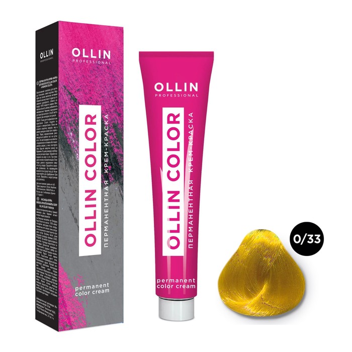 Крем-краска для волос перманентная Ollin Professional Color, тон 0/33 жёлтый, 60 мл - Фото 1
