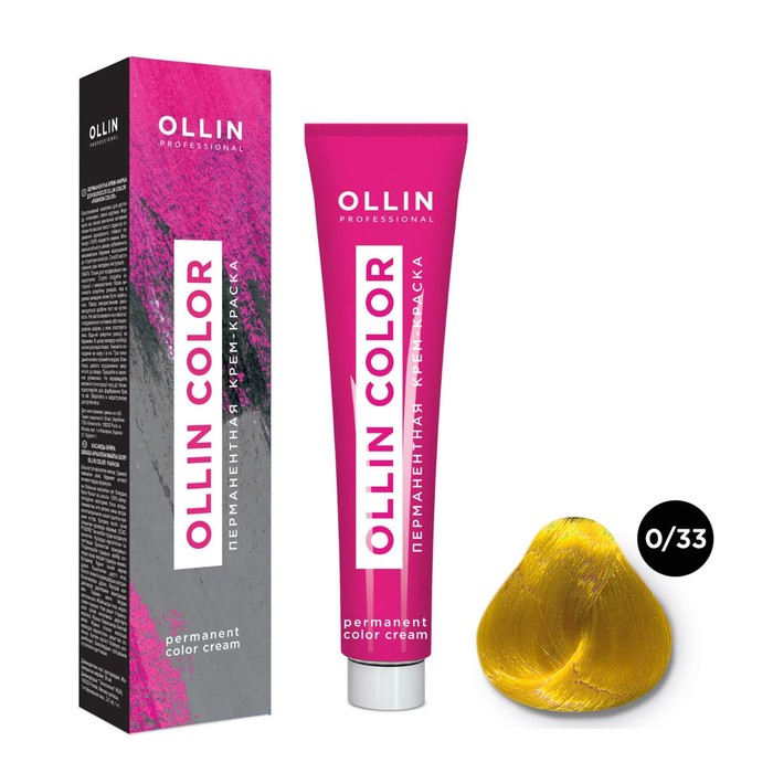 Крем-краска для волос перманентная Ollin Professional Color, тон 0/33 жёлтый, 100 мл - Фото 1
