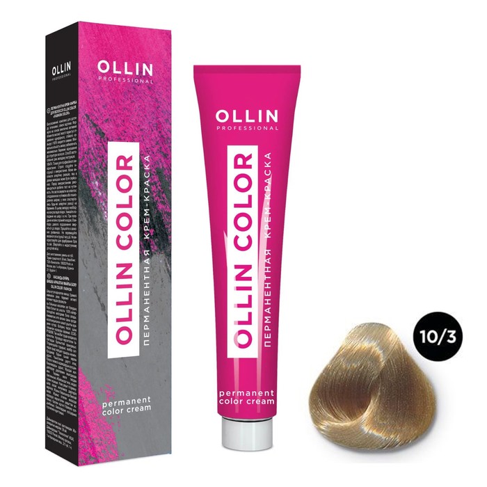 Крем-краска для волос перманентная Ollin Professional Color, тон 10/03 светлый блондин прозрачно-золотистый, 100 мл - Фото 1