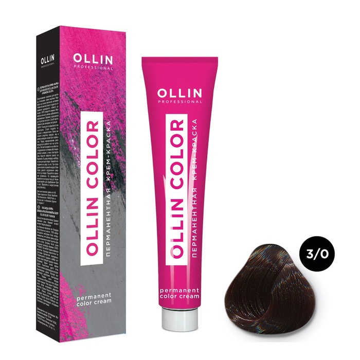 Крем-краска для волос перманентная Ollin Professional Color, тон 3/0 тёмный шатен, 60 мл