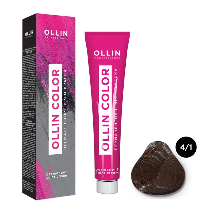 Крем-краска для волос перманентная Ollin Professional Color, тон 4/1 шатен пепельный, 100 мл - Фото 1