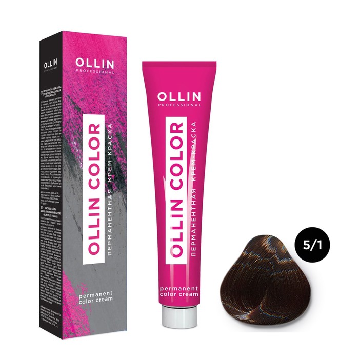Крем-краска для волос перманентная Ollin Professional Color, тон 5/1 светлый шатен пепельный, 60 мл - Фото 1