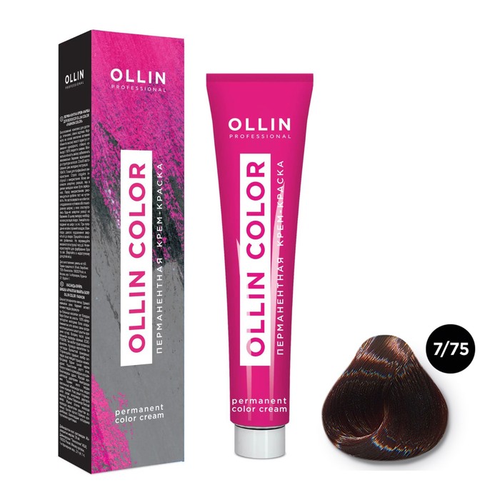 Крем-краска для волос перманентная Ollin Professional Color, тон 7/75 русый коричнево-махагоновый, 100 мл - Фото 1