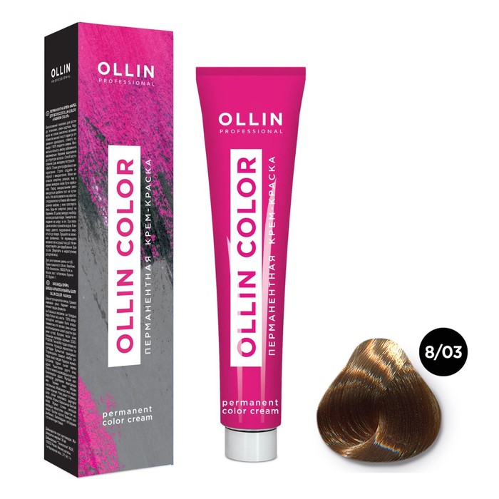 Крем-краска для волос перманентная Ollin Professional Color, тон 8/03 светло-русый прозрачно-золотистый, 100 мл - Фото 1