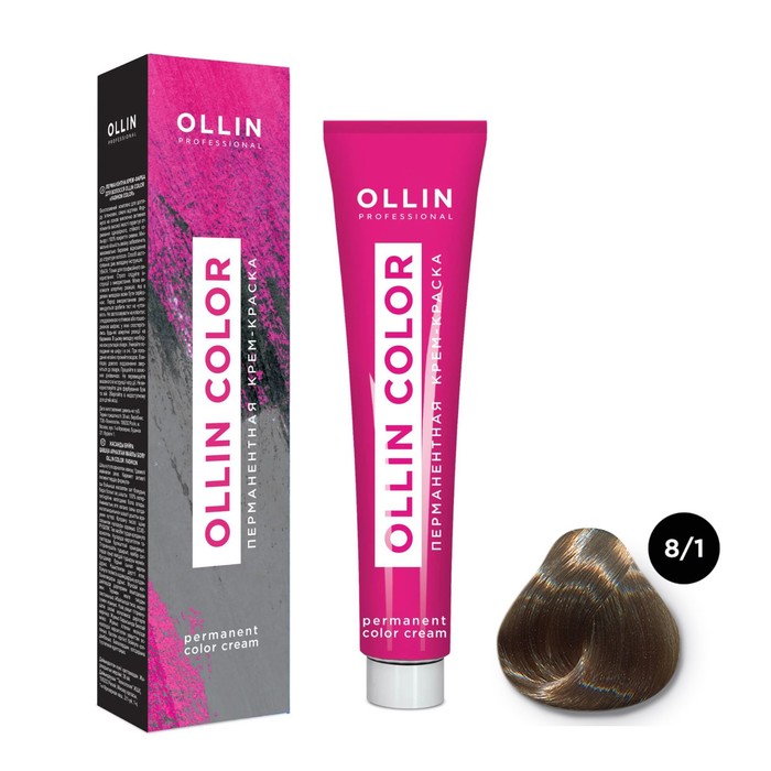 Крем-краска для волос перманентная Ollin Professional Color, тон 8/1 светло-русый пепельный, 100 мл - Фото 1
